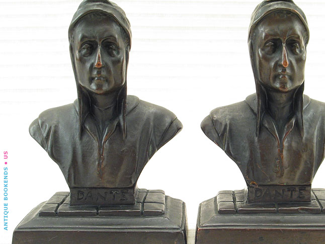 Illustration photo: Galvano Bronze Company bookends, Dante Alighieri Bust