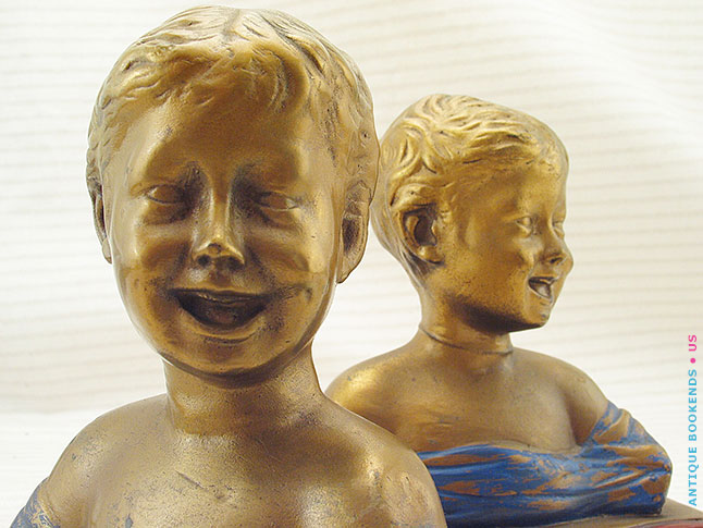 Illustration photo: Armor Bronze Company bookends, Laughing Boy, by Desiderio da Settignano